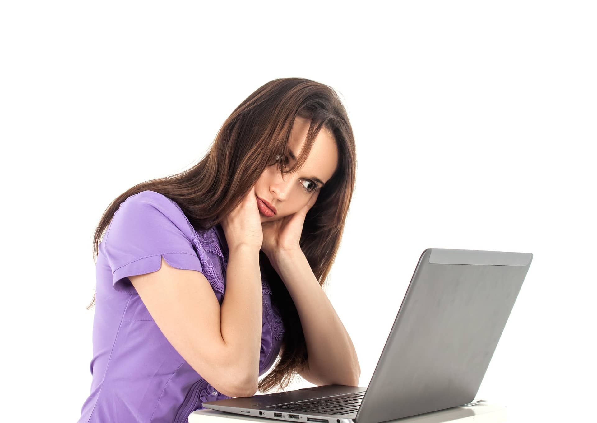 Girl Thinking and Trying to Solve a Problem in Front of Laptop